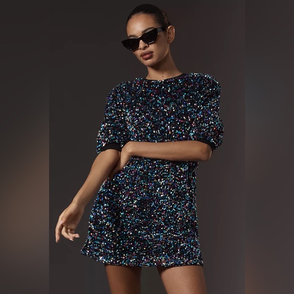 By Anthropologie Velvet Sequin Mini Dress - Picture 3 of 10
